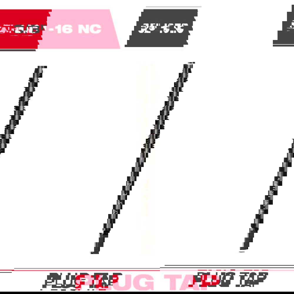 Straight Flute Taps; Tap Type: Straight Flute ; Thread Size (Inch): 3/8-16 ; Thread Standard: UNC ; Chamfer: Plug ; Material: High-Carbon Steel ; Coating/Finish: Black Oxide